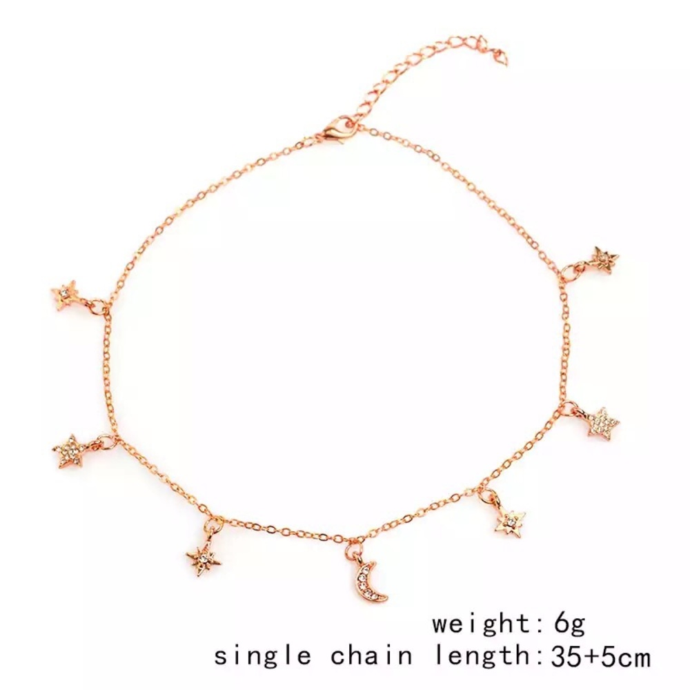 Boho Rose Gold Moon Star Crystal Choker Necklace - Picture 3 of 3